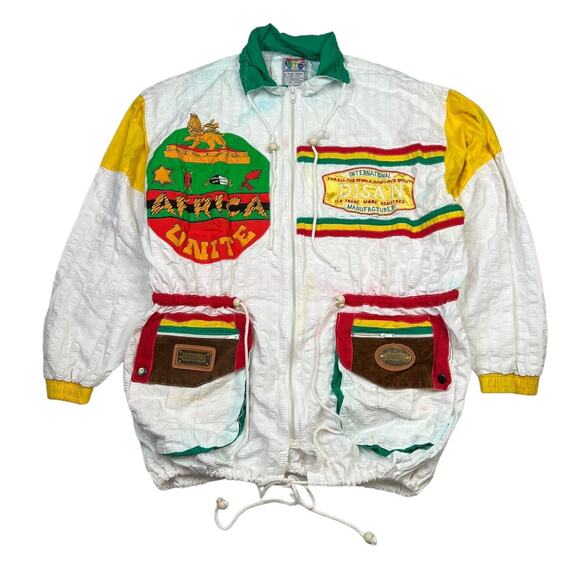 Vintage 80s Africa Unite Disan Lightweight Utility Jacket FLAW OSFA One Size - Picture 1 of 13